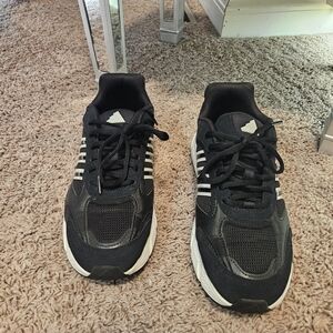 Adidas Black Mesh Sneakers with White Stripes